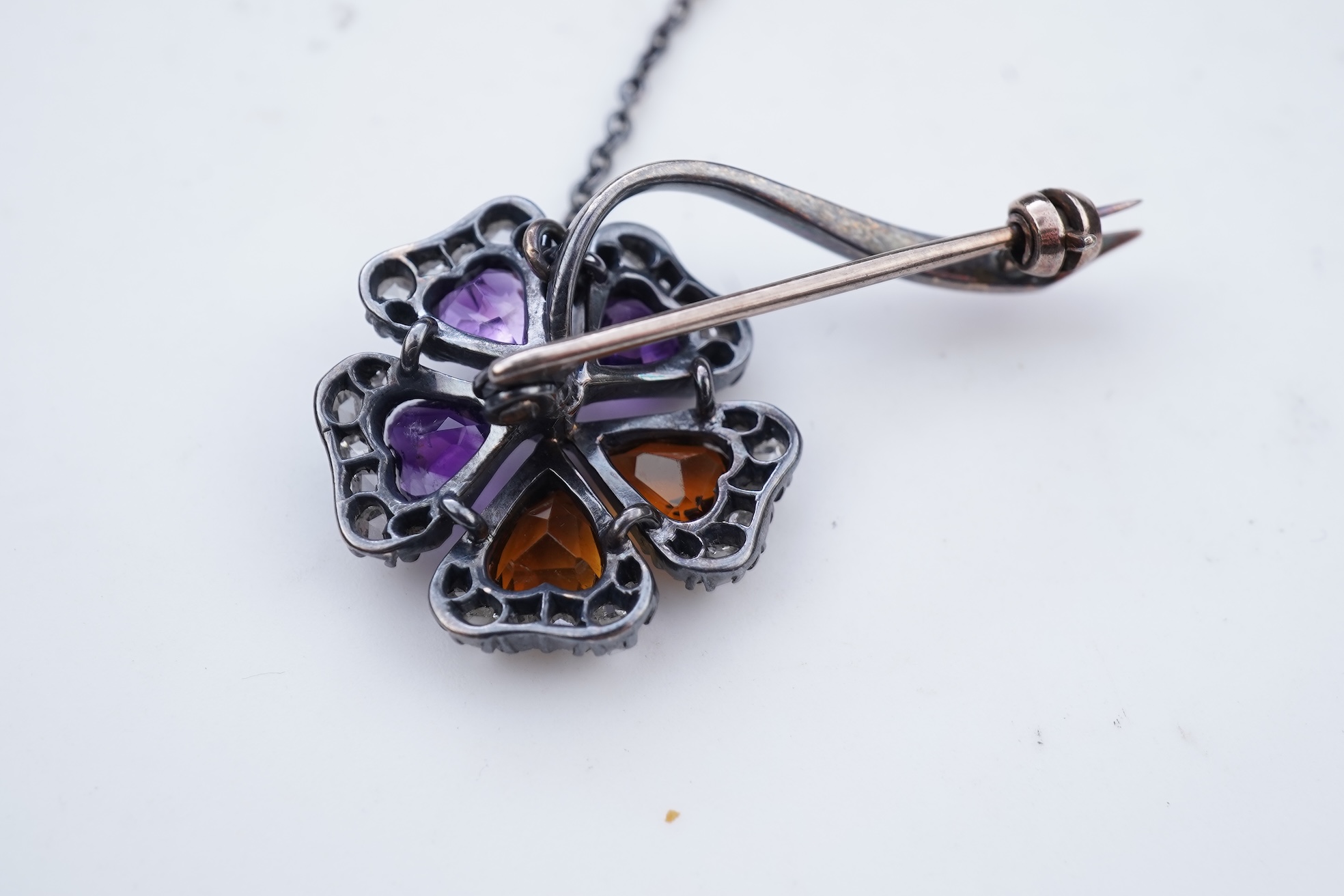 A Victorian amethyst, citrine and diamond brooch, late 19th century